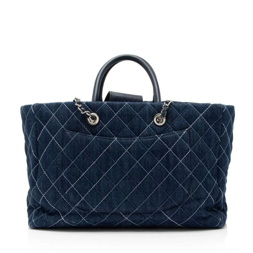 Chanel Quilted Denim Coco Handle Shopping Tote